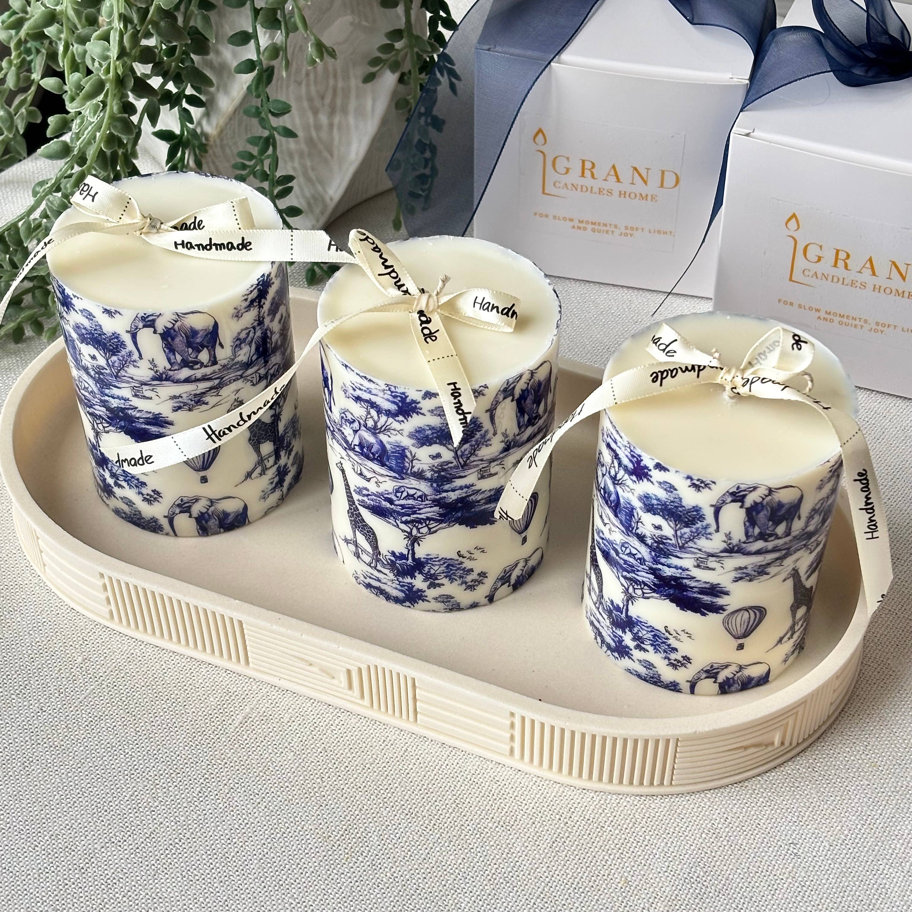 OH MY BOX - Wholesale Pillar Candle - Toile Safari Candle | Elegant Home Decor Gift3