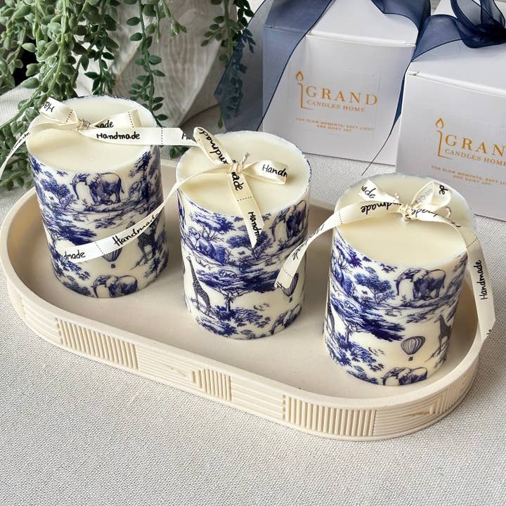 OH MY BOX - Wholesale Pillar Candle - Toile Safari Candle | Elegant Home Decor Gift3