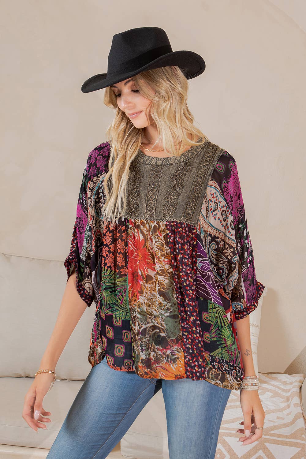 Young Threads - Wholesale Tunic - Women's - Bohemian: Tiered Patchwork Blouson Top5