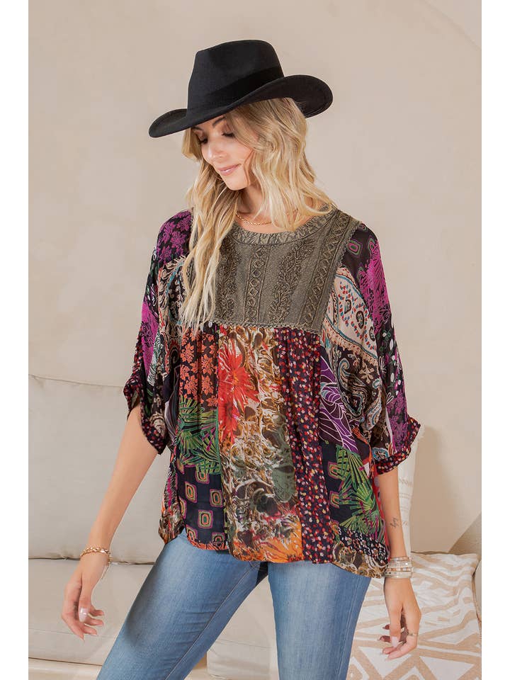 Young Threads - Wholesale Tunic - Women's - Bohemian: Tiered Patchwork Blouson Top5
