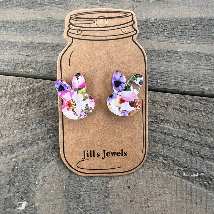 Vårblommiga Easter Bunny Head Stud örhängen för wholesale av Jill's Jewels