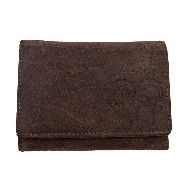 Carteira de couro com gravação de pata-coração 8083 Tan por atacado de Nijens