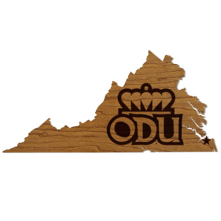 Old Dominion University Crown Logo on State Wall Hanging - Crafted from Cherry or Maple Wood - ODU Monarchs for wholesale by LazerEdge