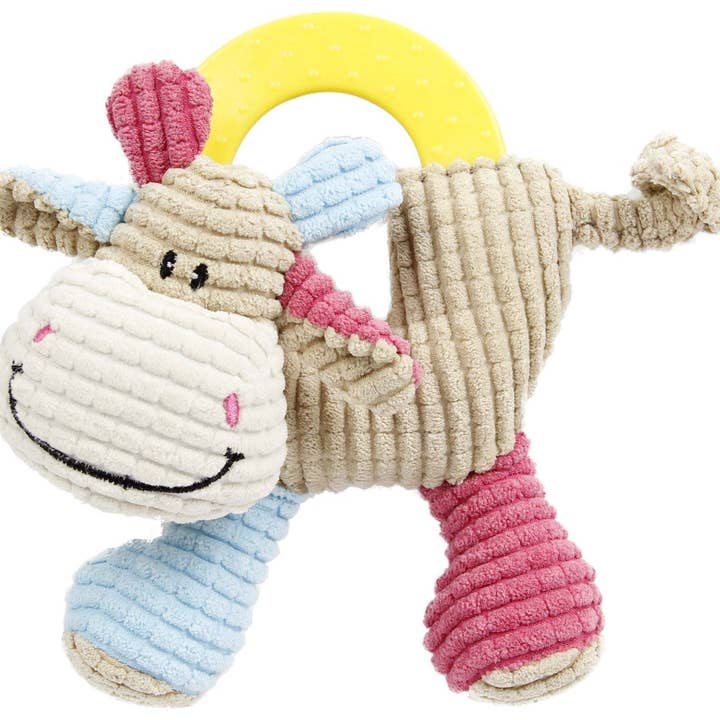 Nature Checkout Inc - Wholesale Pet Plush Toy - Dog - Pet Life 'Moo-cifier' Plush Squeaking and Rubber Teething Newborn Puppy Dog Toy