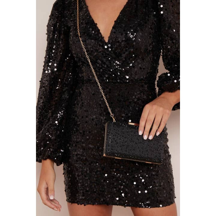 Aftershock London - Wholesale Clutch Bag - Women's - Black Glitter Evening Clutch Bag