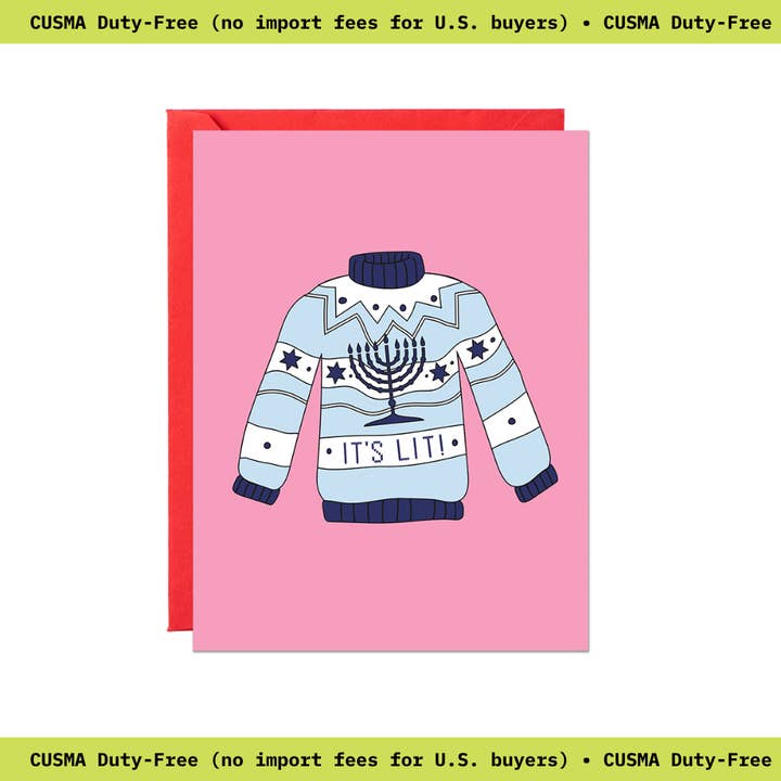 It's Lit Sweater | Hanukkah Card for wholesale by Party Mountain Paper co.