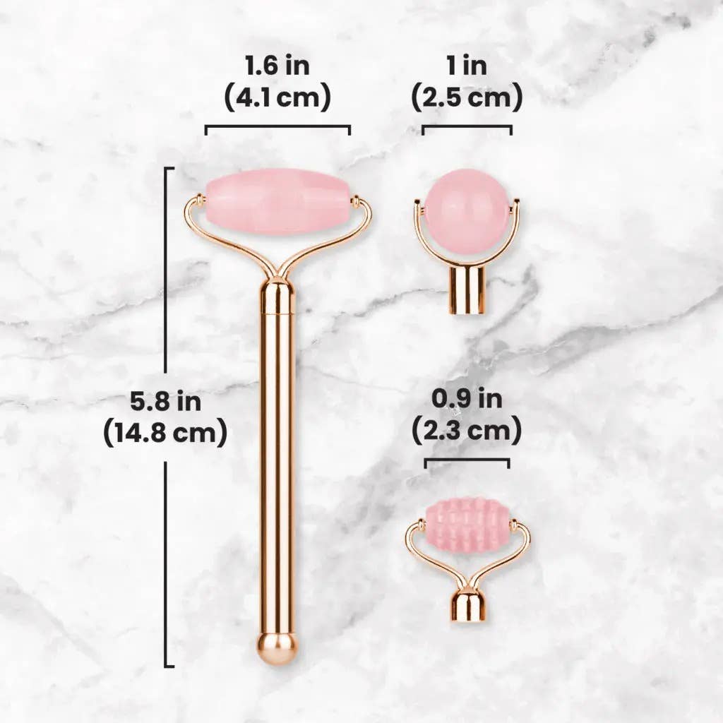 Lindo - Wholesale Face/Beauty Roller - Lindo Rose Quartz Roller Set - Interchangeable Heads5