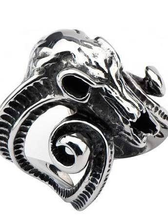 Men's Stainless Steel Oxidized Mountain Goat Head Ring, 38mm for wholesale by Just Mens Rings