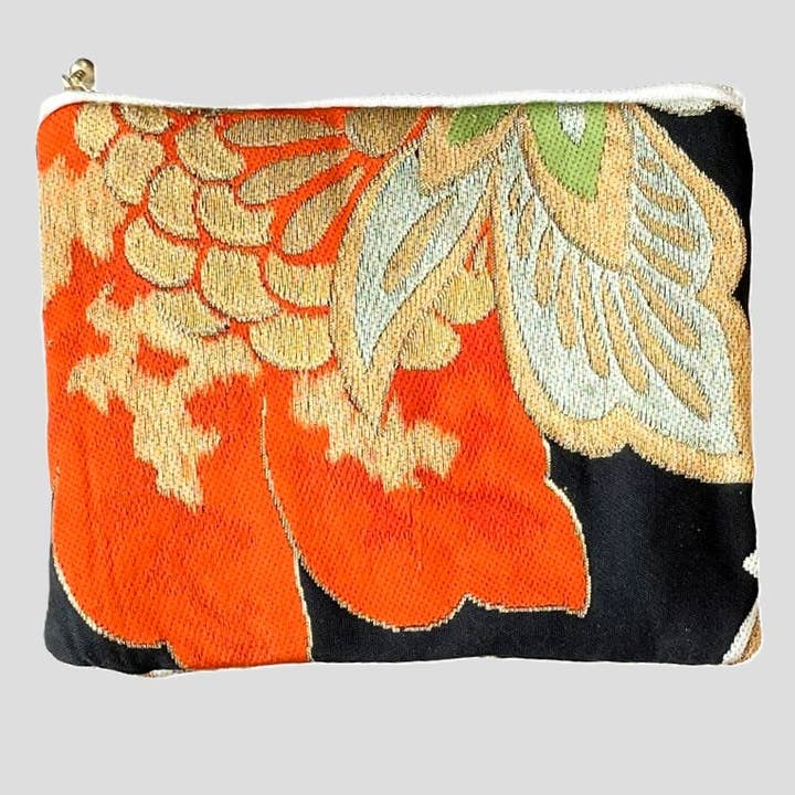 Japanese Kimono Silk Floral Pouches Vintage Kimono Pouch Zipper Pouch Kimono Fabric Kimono Accessories Handmade Pouch Vintage Kimono Upcycled Kimono Traditional Japanese Travel Pouch Colorful zipper pouch colorful travel pouch bag organizer for wholesale by House of Shokunin