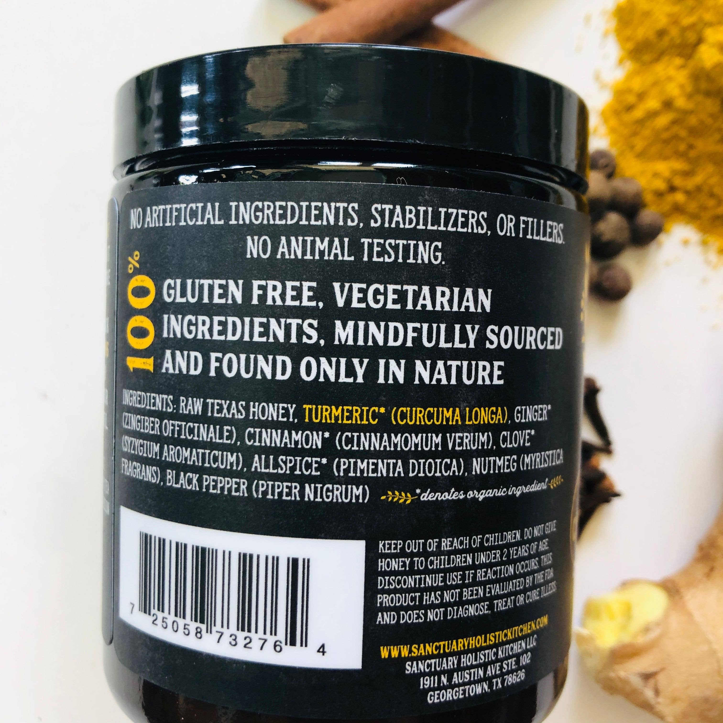 Sanctuary Holistic Kitchen – wholesale Honey – 8 oz - Ancient Turmeric Honey2