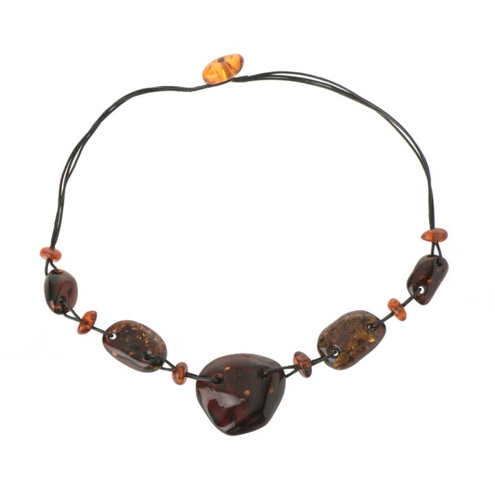 Green Polished Amber Necklace on Leather Band for Adult for wholesale by The Natural Amber
