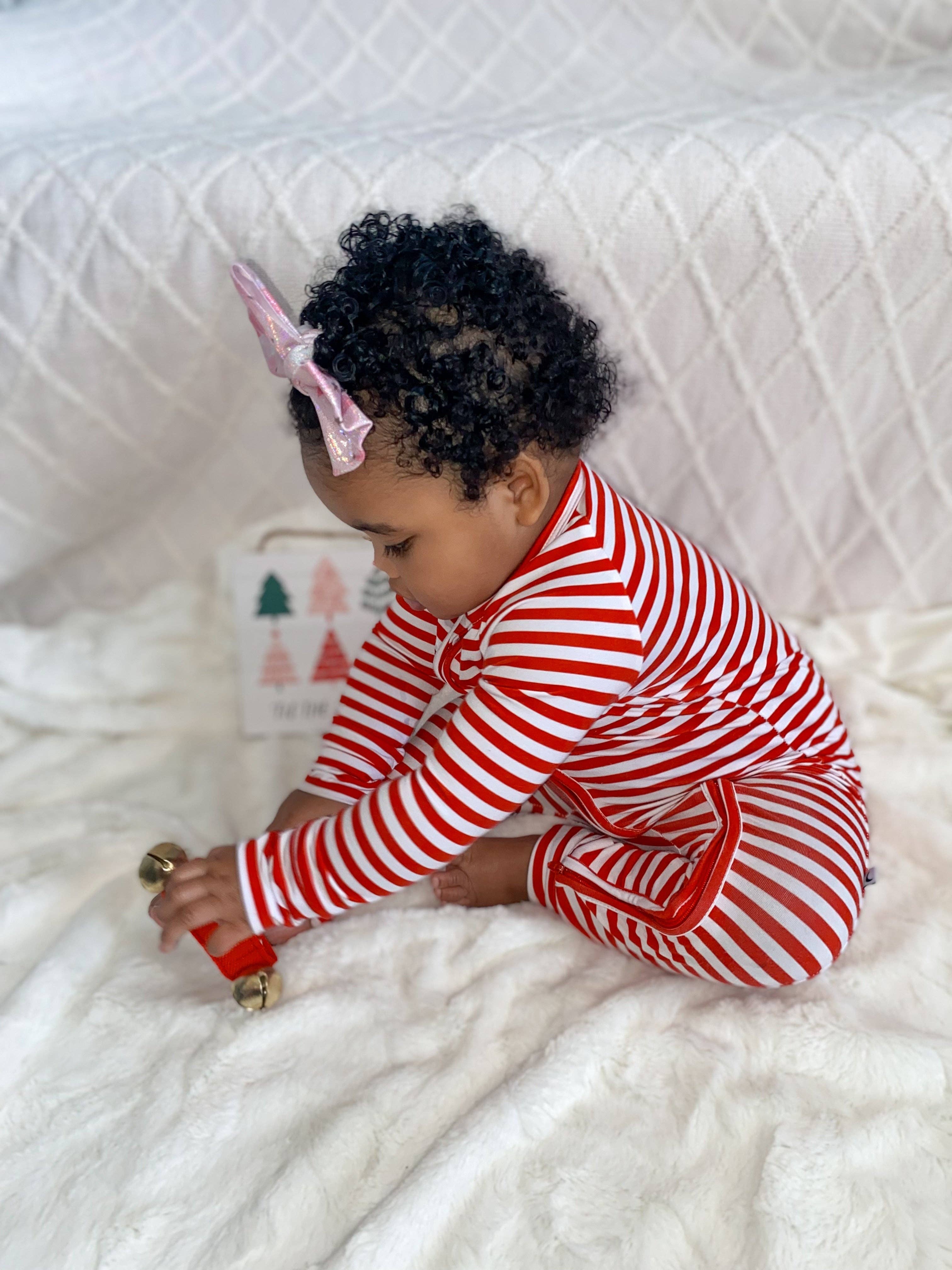 Jensens Jammies - Wholesale Jumpsuit - Baby - Red Stripes Bamboo Zippy Romper1