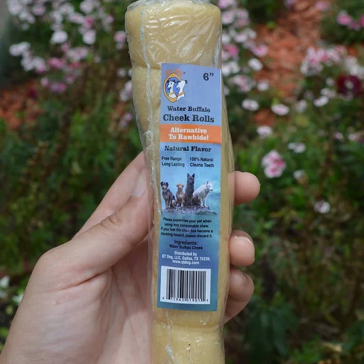 QT Dog, LLC - Wholesale Pet Chew Toy - Dog - Water Buffalo Cheek Rolls - 6" (Case Pack 12)