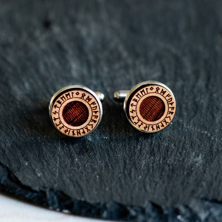 Robin Valley - Wholesale Cufflinks - Viking Alphabet Cherry Wood Cufflinks - CT35081