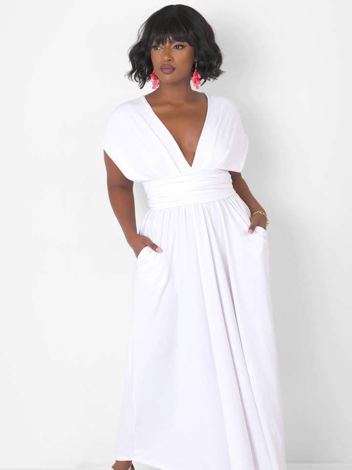 Dromerige Mouwloze V-Hals Multiway Skater Maxi Jurk met Zakken voor wholesale door REBDOLLS