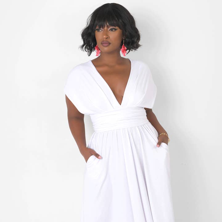 Dreamy Sleeveless V Neck Multiway Skater Maxi Dress W. Pockets for wholesale by REBDOLLS