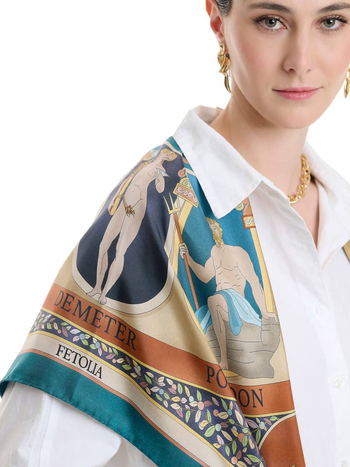 Foulard in seta 100% premium Gli Dei dell'Olimpo 90*90 CM per la vendita all'ingrosso da parte di Fetolia