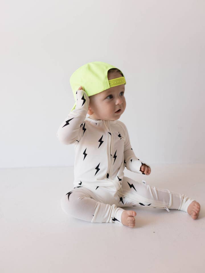 Forever French Baby - Wholesale Sleepsuit - Baby - Bamboo Zip Pajamas | White & Black Lightning Bolt9