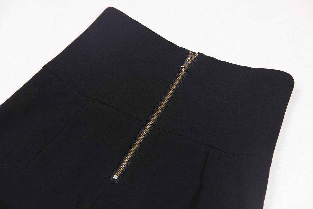 Sort M82 Højtaljede Draperede Vidde Flared Bukser for engroshandel på Faire9