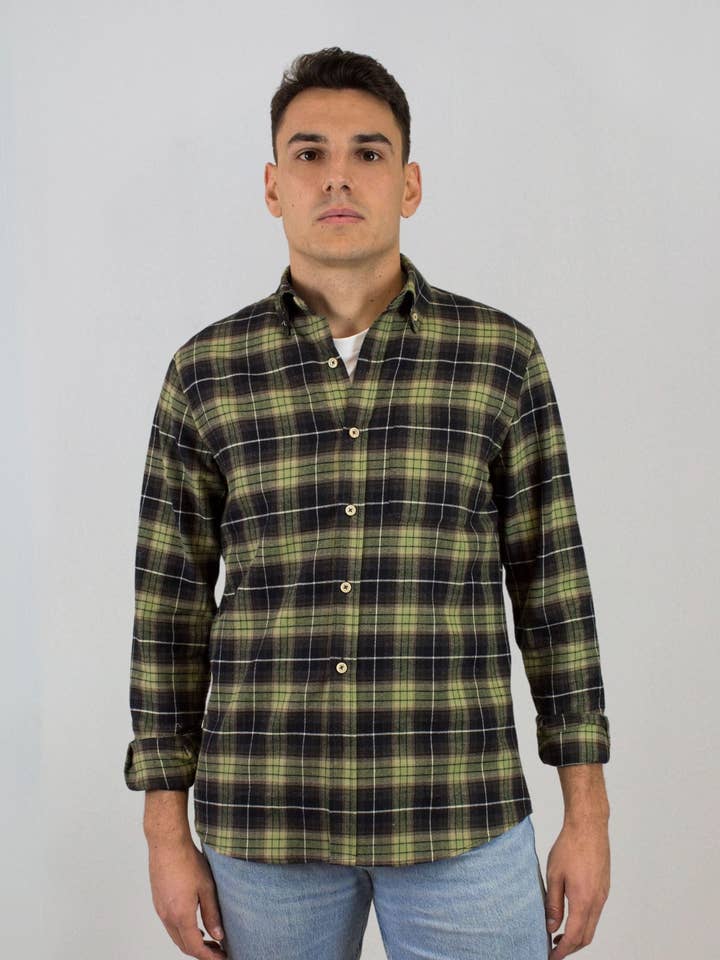 Camisa marino de cuadros verdes para venta al por mayor de Patadegayo