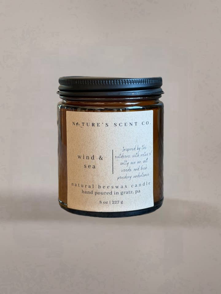 Wind & Sea Beeswax Candle | Fresh Coastal Air & Soft Woods for wholesale by Nature’s Scent Co
