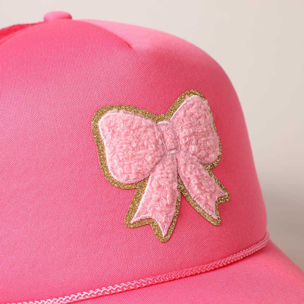Fashion City - Wholesale Trucker Hat - Women's - Pink Bow Patch Foam Mesh Back Trucker Hat4