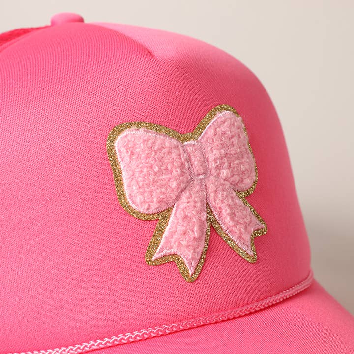 Fashion City - Wholesale Trucker Hat - Women's - Pink Bow Patch Foam Mesh Back Trucker Hat4