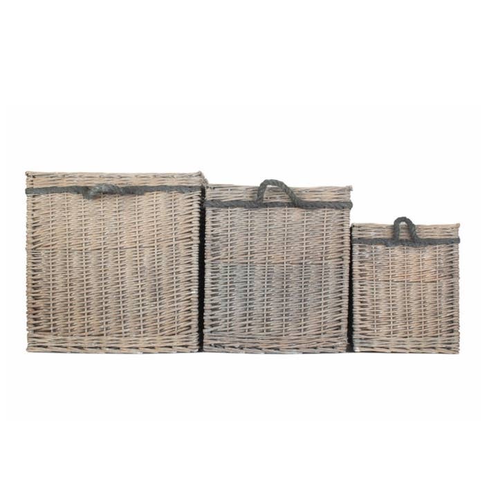 Red Hamper - Wholesale Basket - Wicker Grey Wash Square Hessian Lined Log Basket4