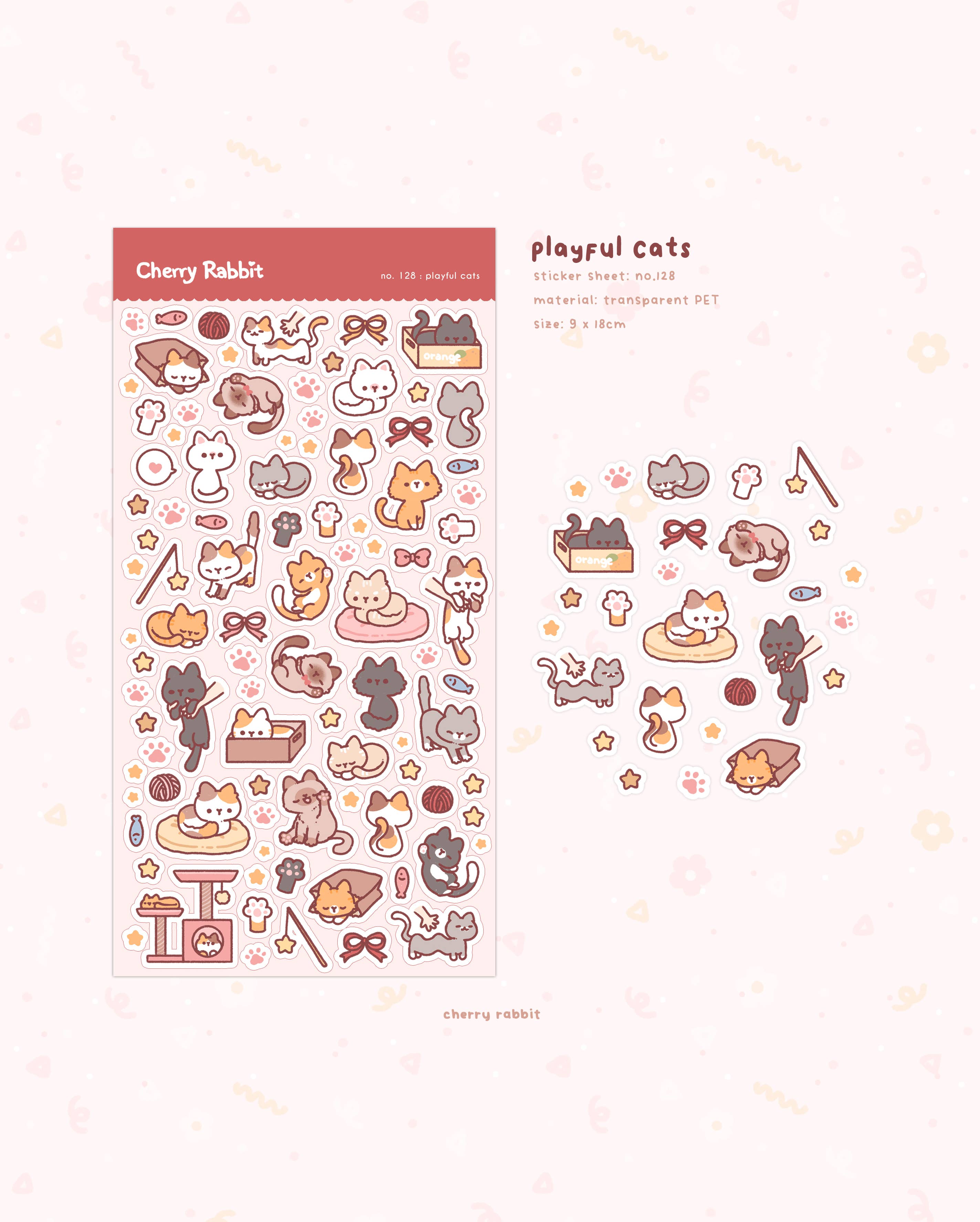 Cherry Rabbit - Wholesale Sticker - Playful Cats Sticker Sheet no.1281