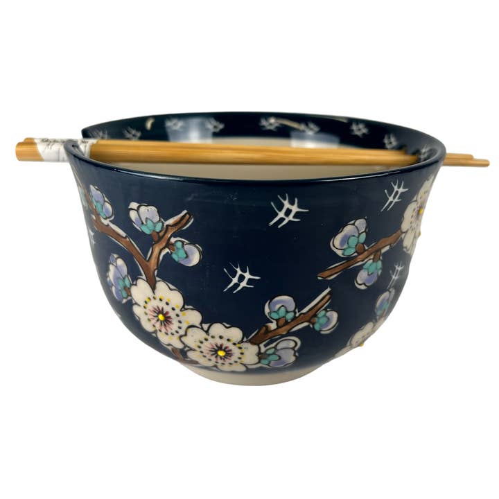 Urban Tokyo - Wholesale Bowl - 24oz 6"Dx4"H Noodle Bowl With Chopsticks Set Plum Blossoms Design (4/16)