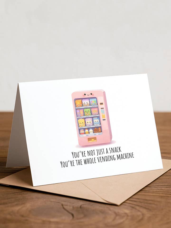 Carte de vœux distributeur automatique, carte d'amour pour les gourmets pour la vente par Chewy Lemon Studio