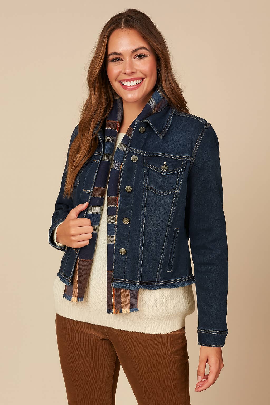 Pine Apparel - Wholesale Denim Jacket - Women's - Frayed Hem Denim Jacket - Curvy