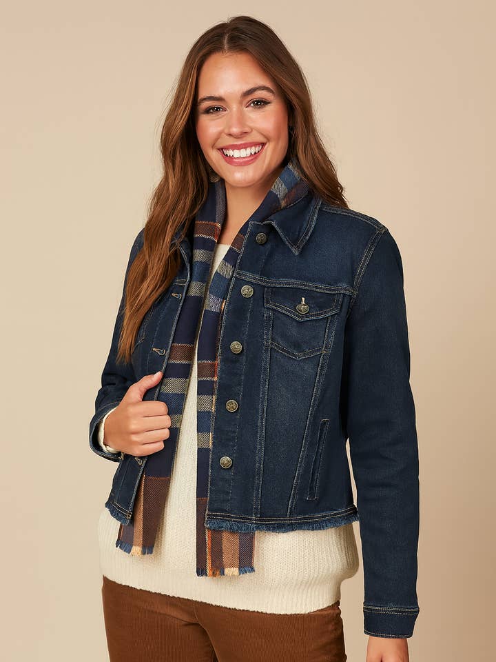 Pine Apparel - Wholesale Denim Jacket - Women's - Frayed Hem Denim Jacket - Curvy0