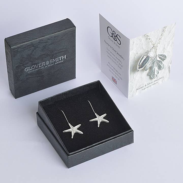 Glover & Smith - Venta al por mayor Pendientes colgantes - Pendientes colgantes con forma de estrella de mar, joyas de peltre inglés4