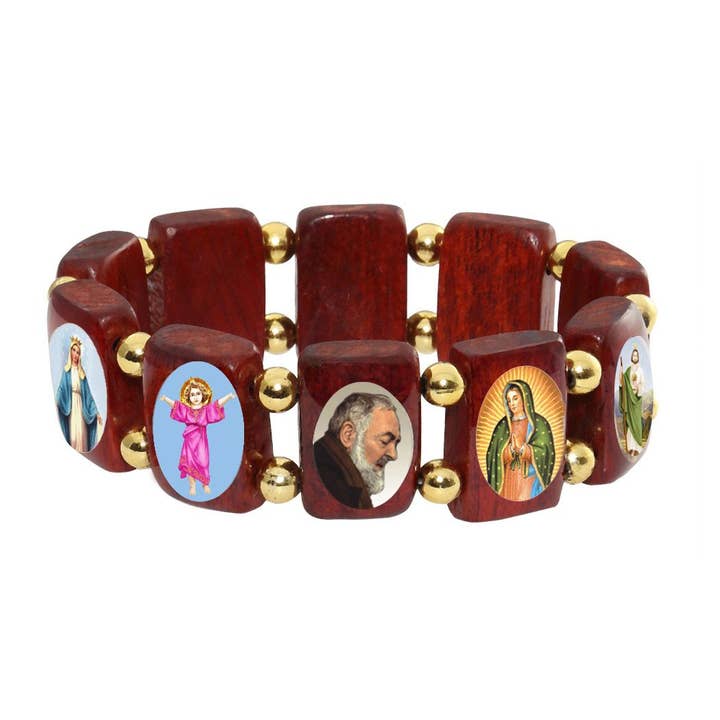Large Wood Saints Mary and Jesus Bracelet for wholesale by Catholica Shop