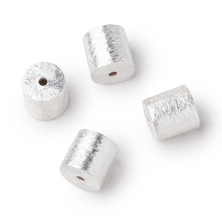 8x8mm Sterling Silver Plated Copper Brushed Tube Set of 4 Beads for wholesale by Beads of Cambay