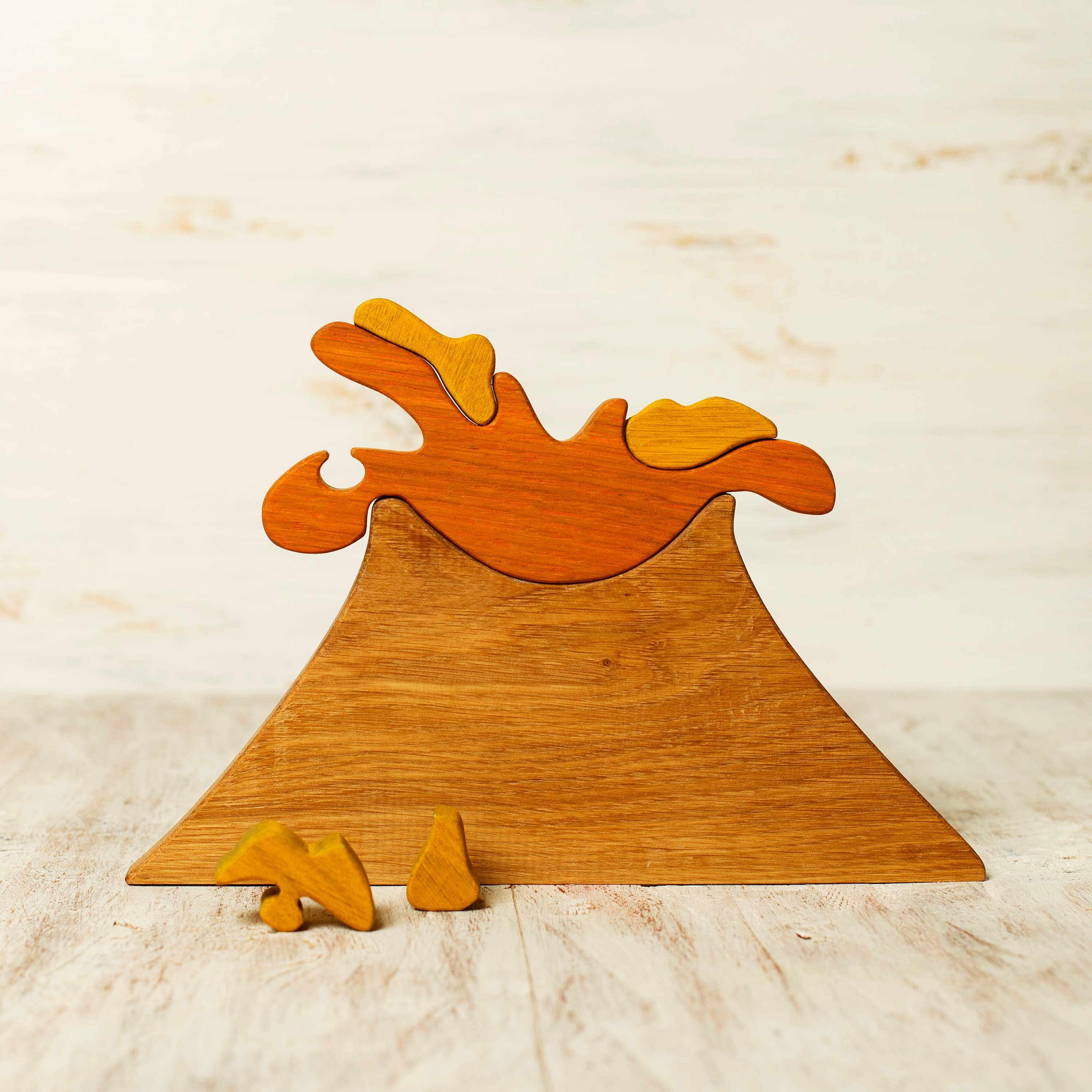 Wooden Caterpillar Toys - Wholesale Wood Toy - Kids - Volcano Wooden Puzzle toy Dinosaurs Playset1