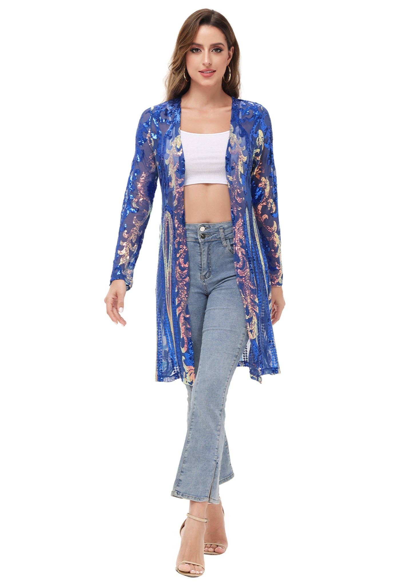 Anna Kaci Wholesale - Vente Kimono – femme - Cardigan à paillettes pour femmes à manches longues et ouvert sur le devant22