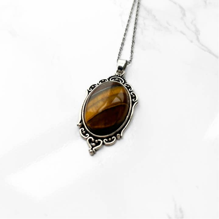 Tiger's Eye Pendant Necklace | Antique Gold or Silver for wholesale by The Poison Path