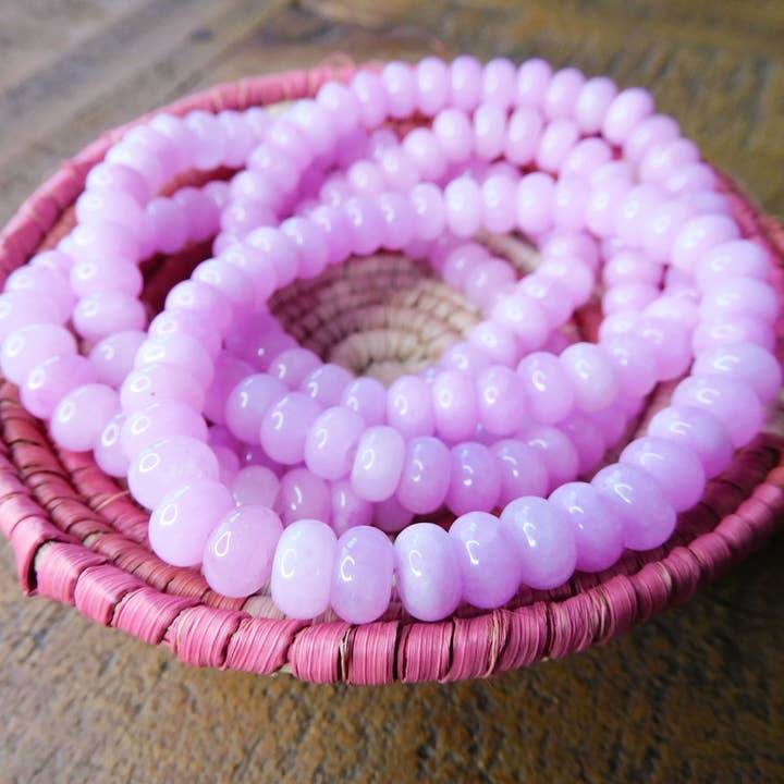 Gemstone Stretch Bracelet Rondel Shape Beads Pink Jade Enhanced for wholesale by Superior Stones & Gifts INTL LLP
