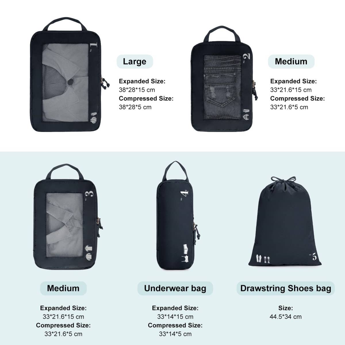 wandf - Wholesale Travel Set - 5 Set Compression Packing Cubes for Suitcases Organiser Bags10