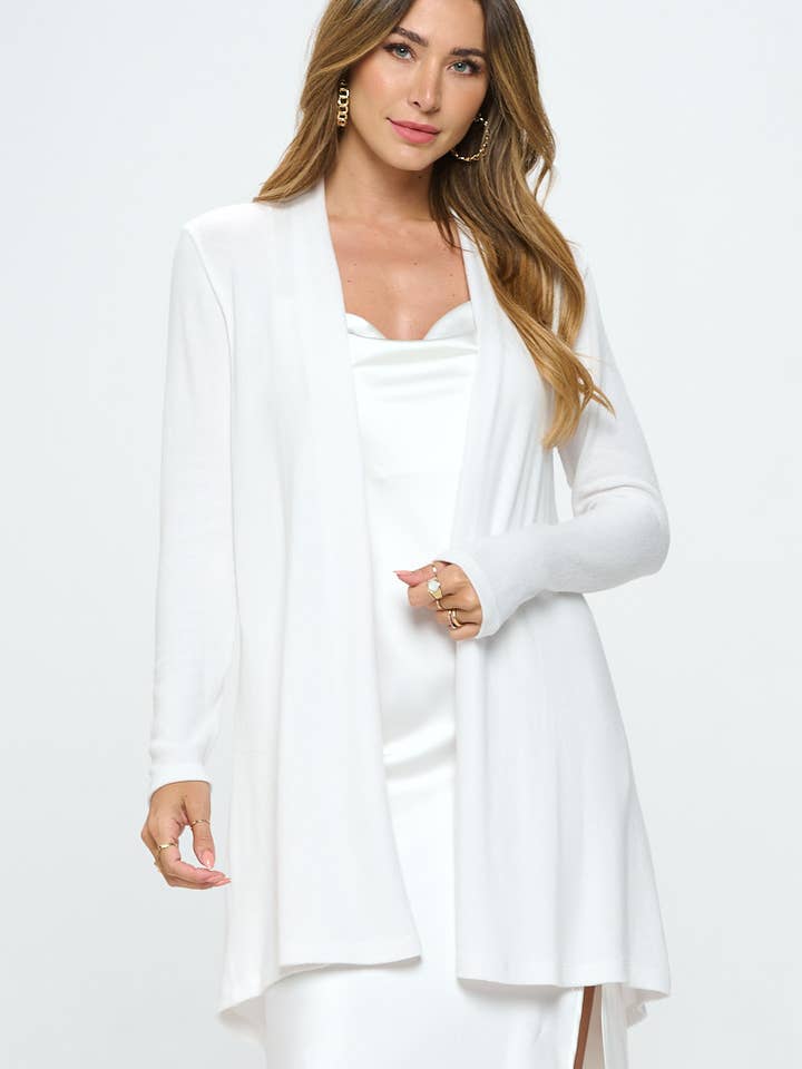 Cardigan drapé en maille brossée au toucher cachemire fabriqué aux États-Unis pour la vente par Renee C.