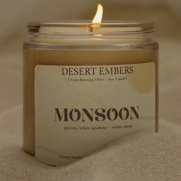 Desert Embers, LLC - Wholesale Jar/Filled Candle - Monsoon Rain Scented Olive + Soy Desert Inspired Candle0