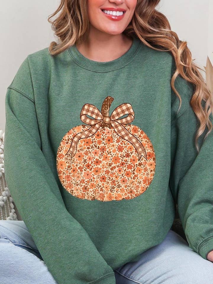 Grafisk sweatshirt med blomster og græskar til efteråret for engroshandel hos COLORBEAR