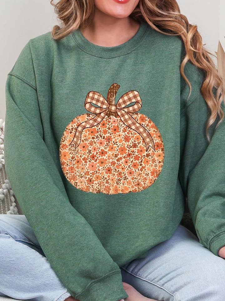 Floral Fall Pumpkin Graphic Sweatshirt for wholesale by COLORBEAR