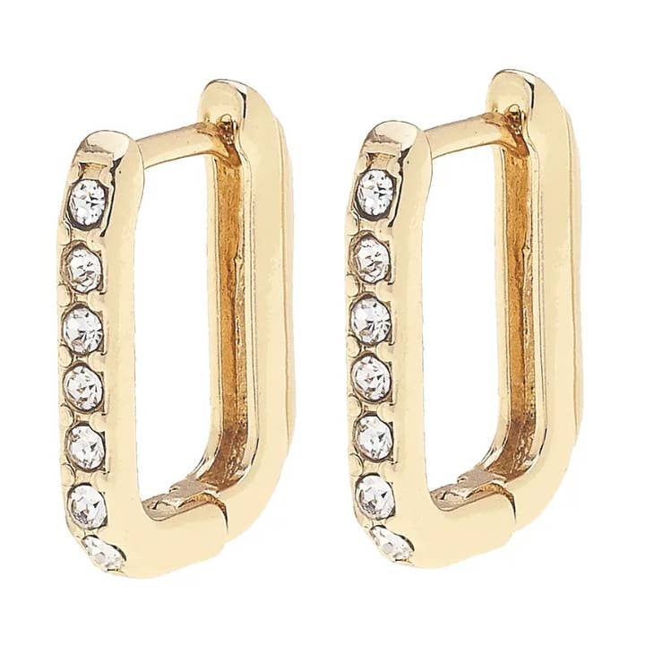 Tai Pave Rectangle Huggie Hoop Earrings in Shiny Gold for wholesale by Canvas Style