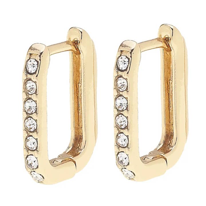 Tai Pave Rectangle Huggie Hoop Earrings in Shiny Gold for wholesale by Canvas Style
