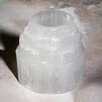 Bougeoir sélénite sommet de montagne 8 cm pour la vente par Cristaux & Bien-Être