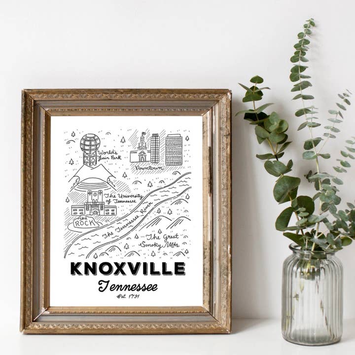 Mapa de Knoxville - Impresión - 8x10" para venta al por mayor de Paris Woodhull Illustrations