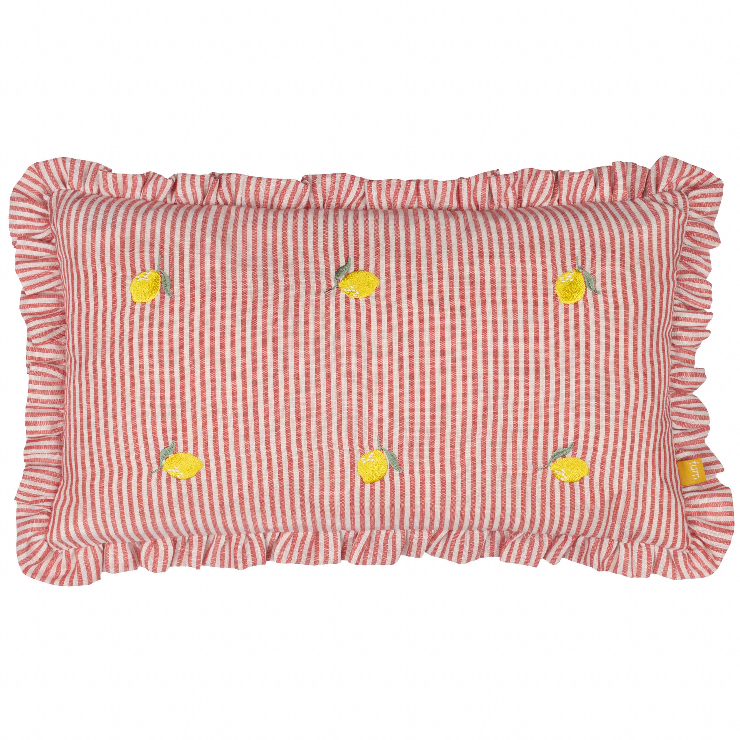 Les Fruites Embroidered Ruffle Cushion Lemons for wholesale on Faire1